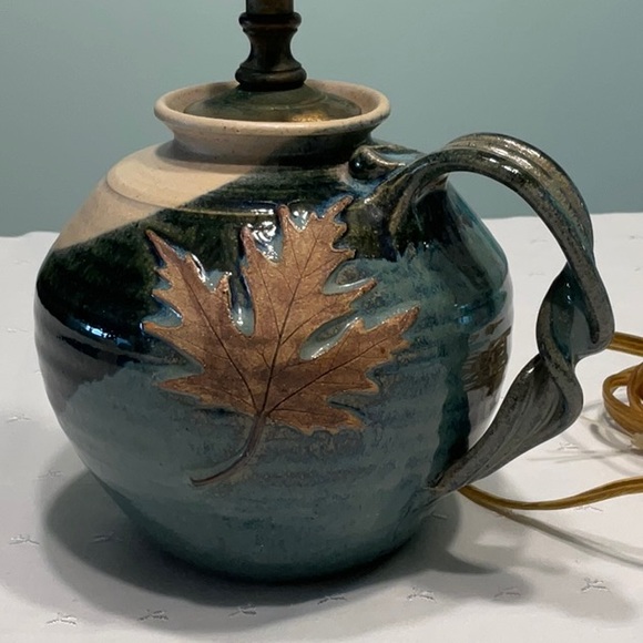 Hand Crafted Other - Hand Crafted Ceramic Lamp with Maple Leaf Overlay, Twisted Handle, New Cord